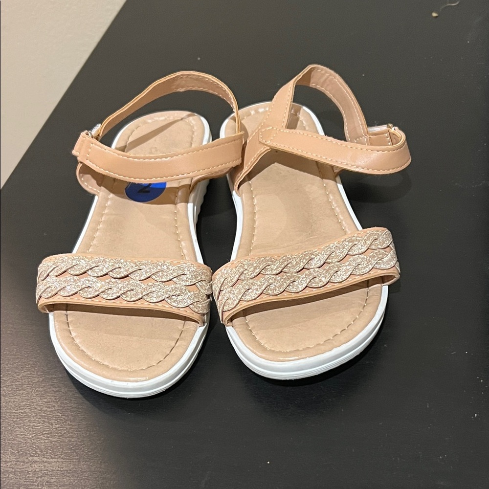 Kids Tan Sandals with Glitter Strap
